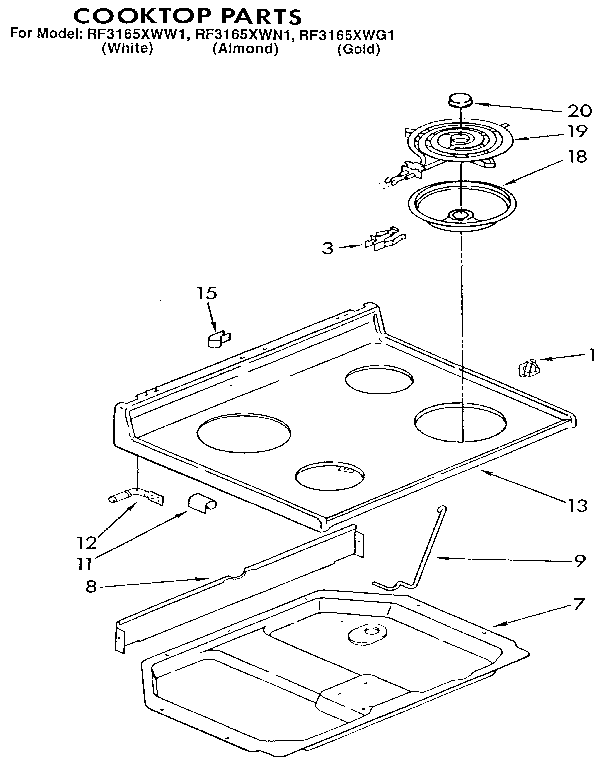 Whirlpool RF3165XWN1 cooktop diagram