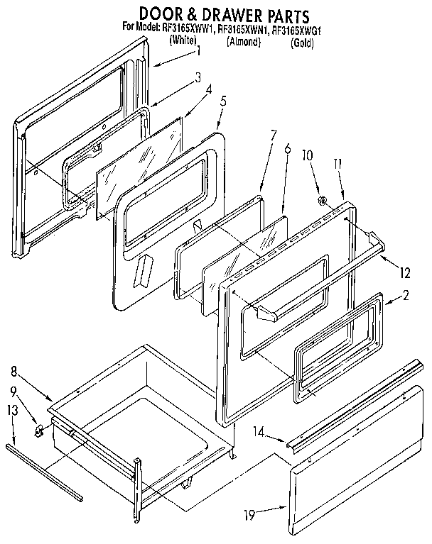 Whirlpool RF3165XWN1 door & drawer diagram