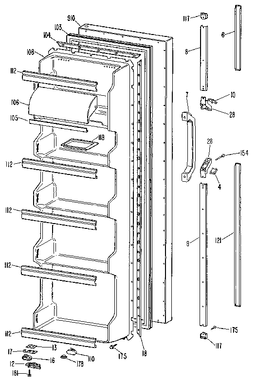 Kenmore 3639512585 fresh food door diagram
