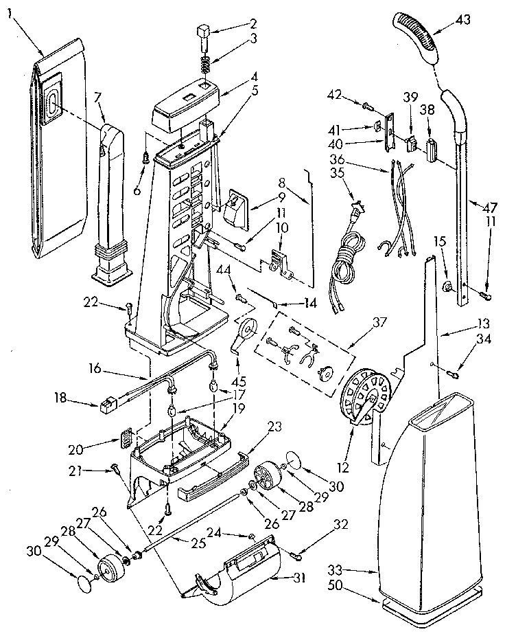Kenmore 1163937282 handle and bag housing diagram