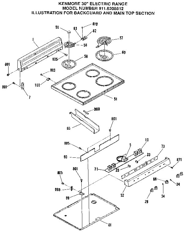Kenmore 9116208812 main top section diagram