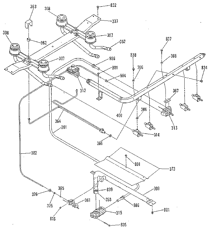 Kenmore 9116108911 burner section diagram