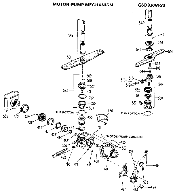 GE GSD940M-20 motor-pump assembly diagram