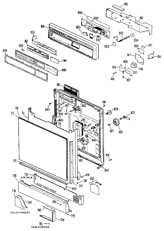 GE GSD2230L20 control panel and door diagram