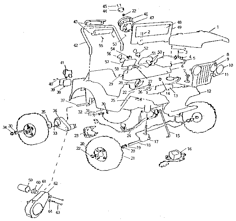 Power Wheels 84700 jeep jr. 4 x 4 diagram