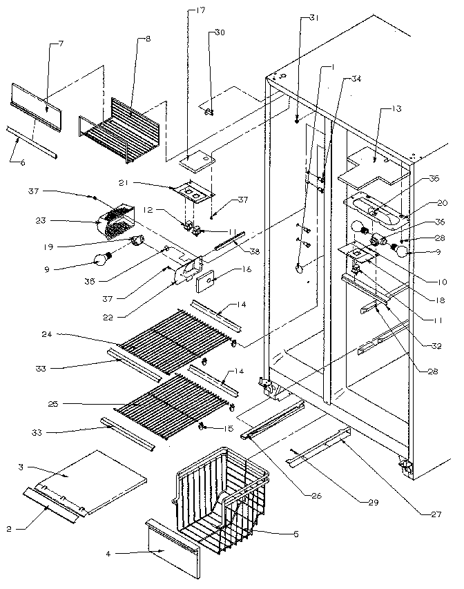 Kenmore 5969500911 freezer shelf and lighting diagram