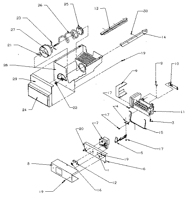 Kenmore 5969500911 ice bucket and ice maker diagram