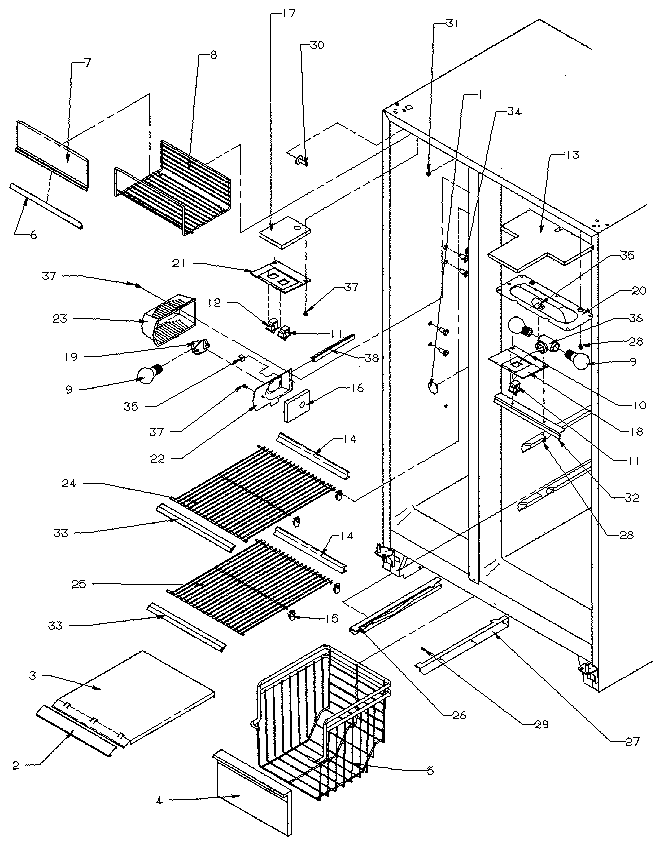 Kenmore 5969500881 freezer shelf and lighting diagram