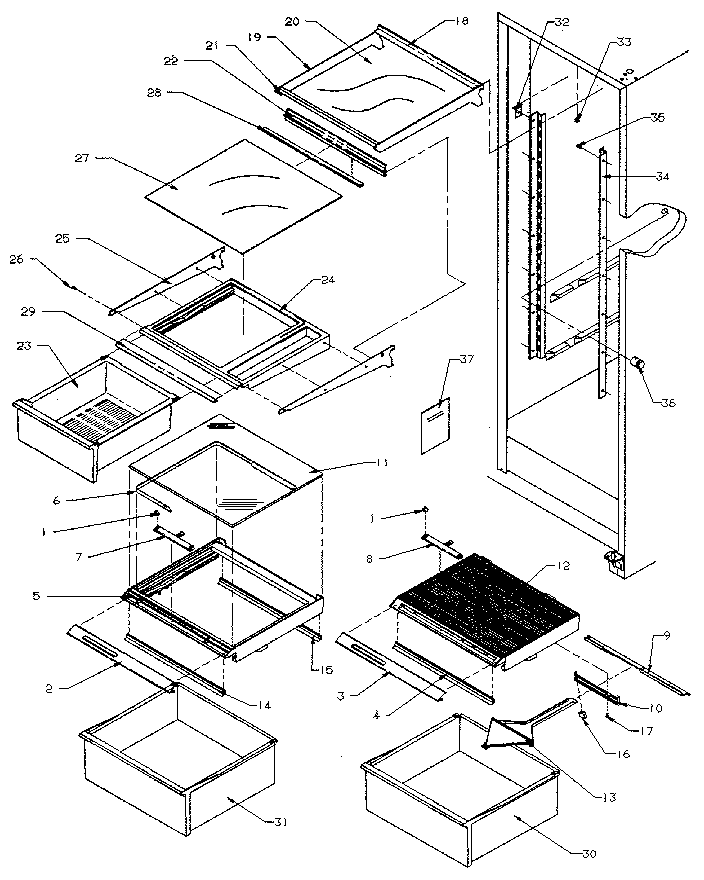 Kenmore 5969500881 crisper and shelf door diagram