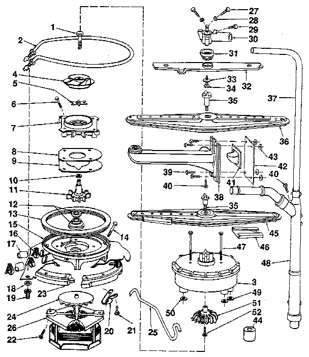 Kenmore 5871558590 motor, heater, and spray arm details diagram