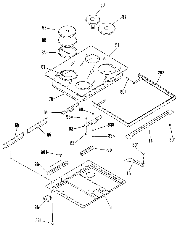 Kenmore 9119399582 main top section diagram
