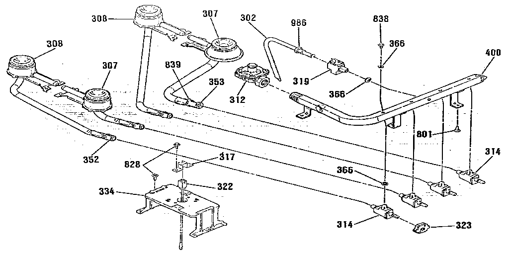 Kenmore 9113651190 top burner section diagram