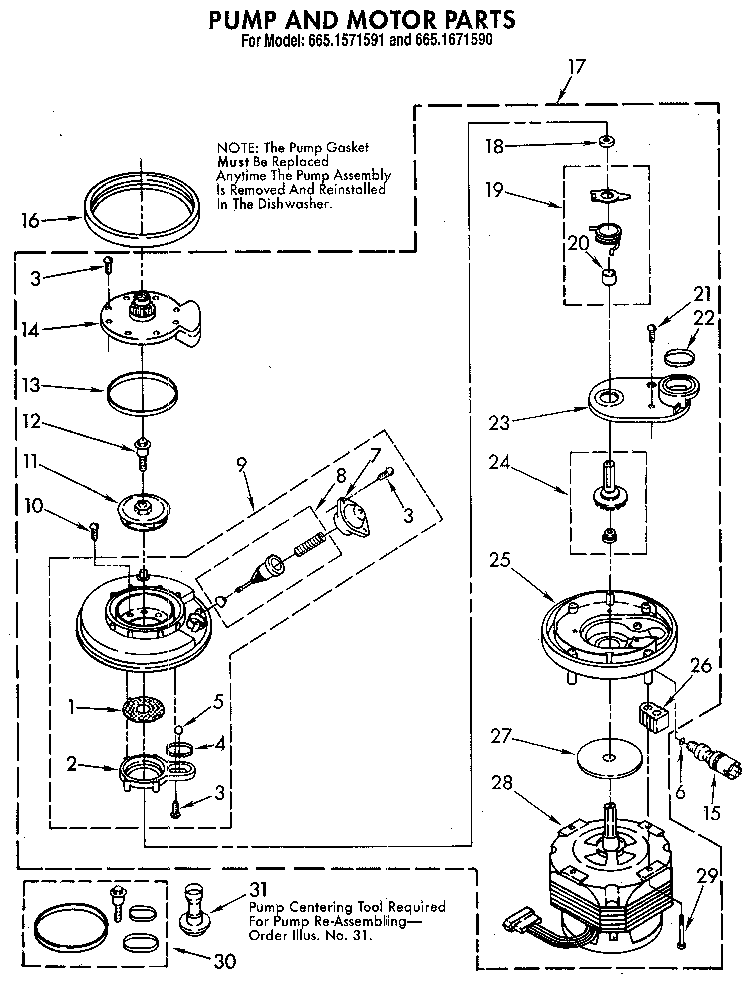 Kenmore 6651671590 pump and motor diagram