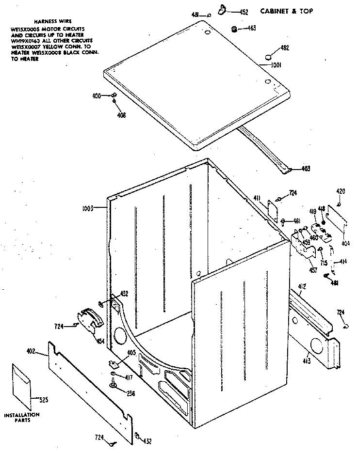 GE DDE4000GBL cabinet and top diagram
