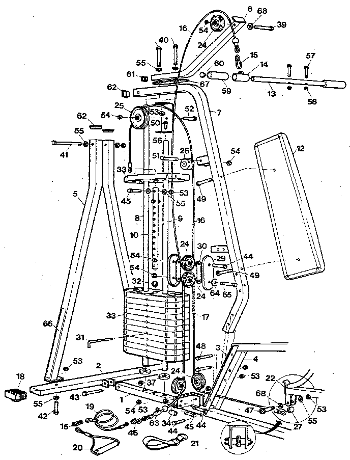 Weider D-700S weight stack frame assembly diagram