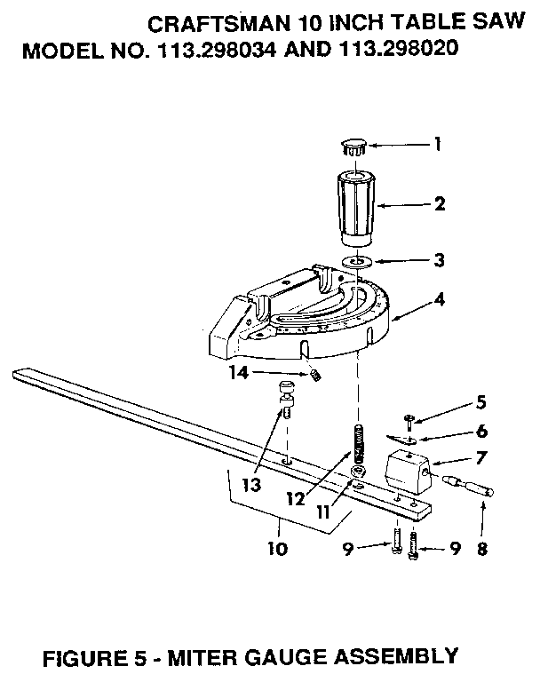Craftsman 113298034 figure 5 - miter gauge assembly diagram