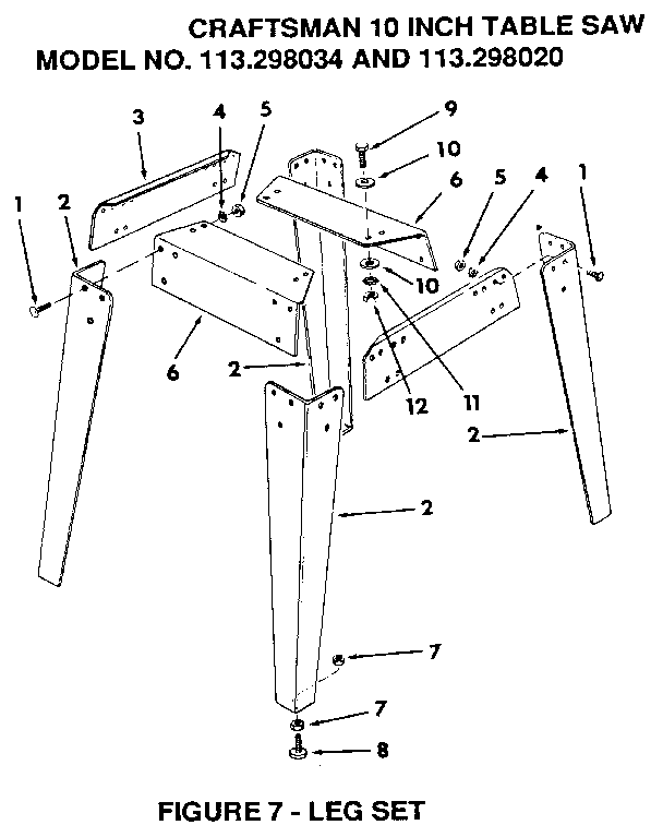 Craftsman 113298034 figure 7 - leg set diagram