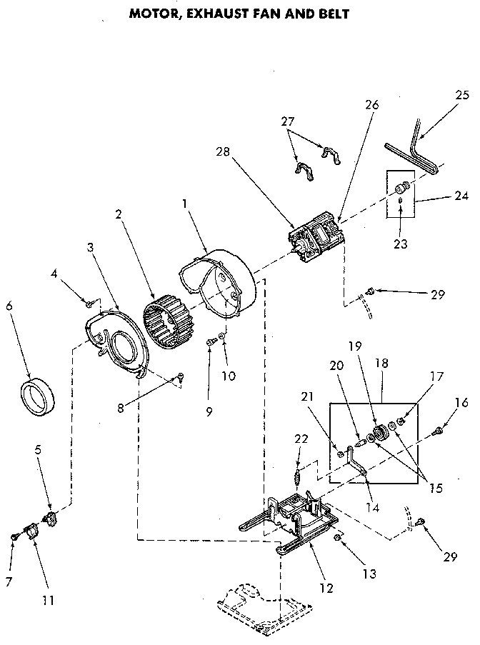 Speed Queen NE6813W43831 motor and exhaust fan diagram