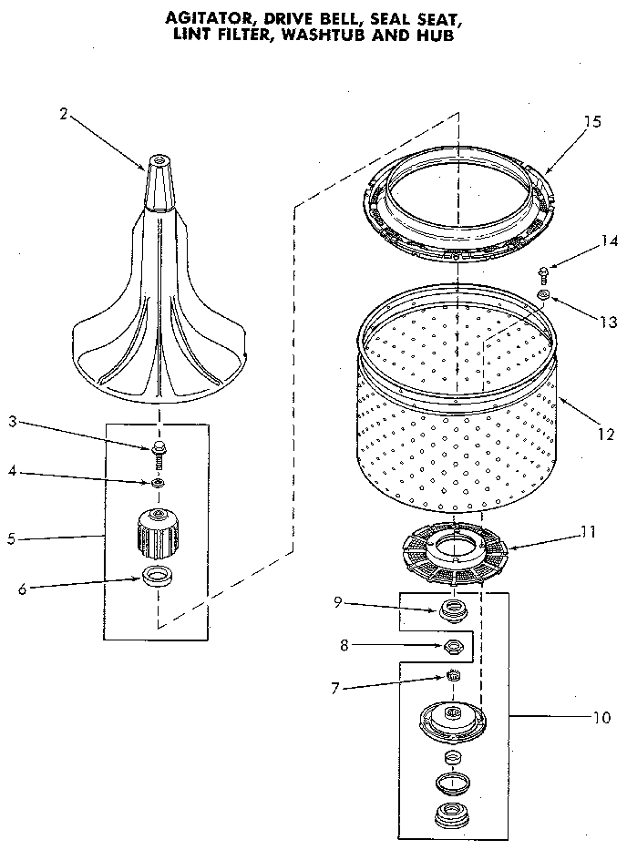 Speed Queen NA3812L33638 basket and agitator diagram