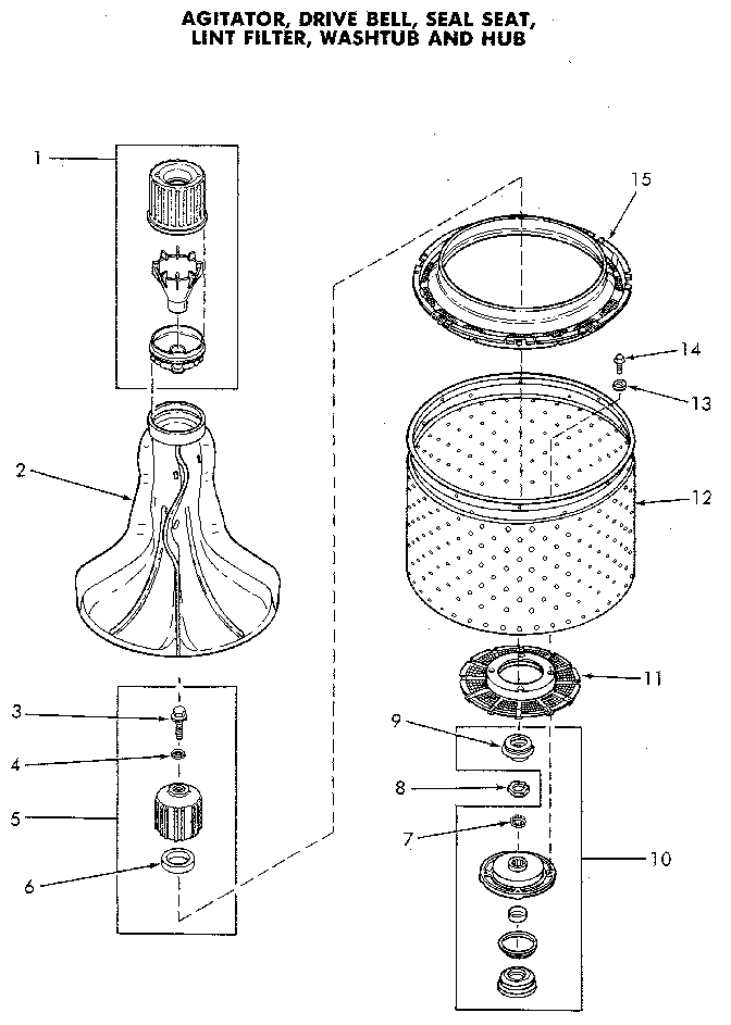 Speed Queen NA4821W33731 basket and agitator diagram