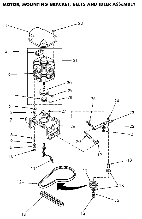 Speed Queen NA4821W33731 motor and idler asem diagram