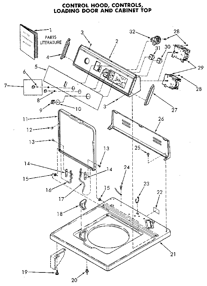 Speed Queen NA6821L33838 control panel and top diagram