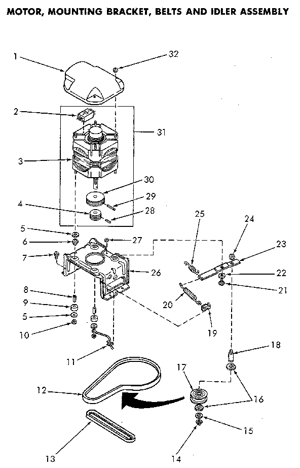 Speed Queen NA6821L33838 motor and idler asem diagram