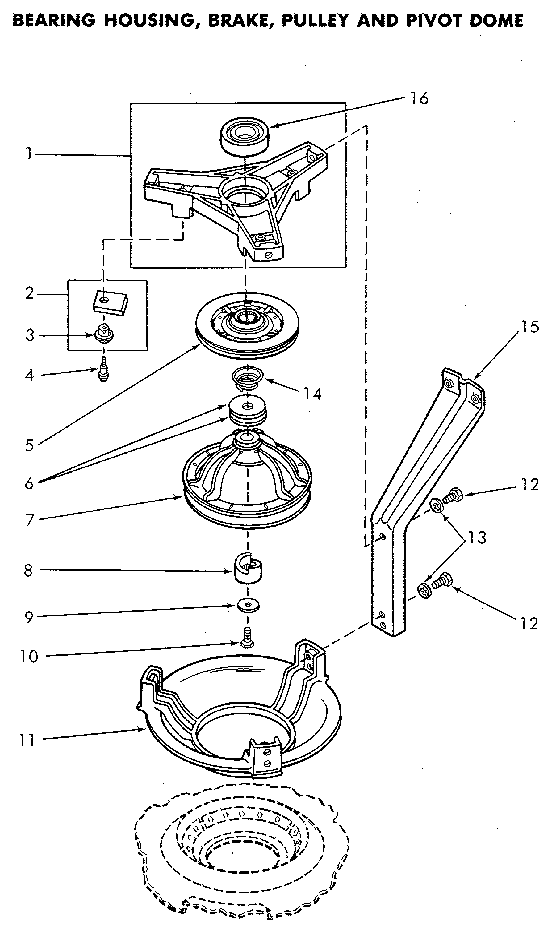 Speed Queen NA6821L33838 bearing housing and brake diagram