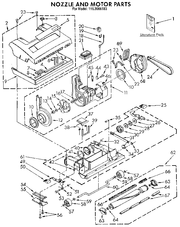 Kenmore 1163966183 nozzle and motor diagram