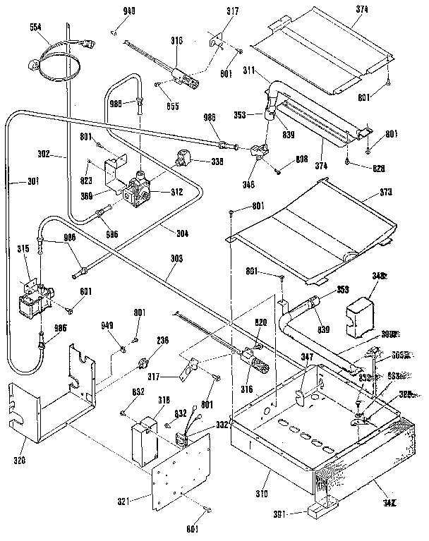 Kenmore 9117390994 oven burner section diagram