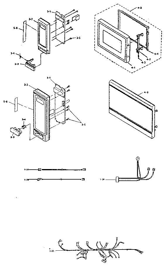 Sharp R-4A11 door and control panel assembly diagram