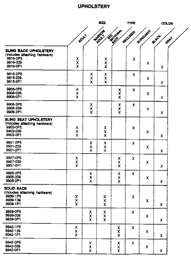 Everest & Jennings MARATHON 5MV upholstery diagram