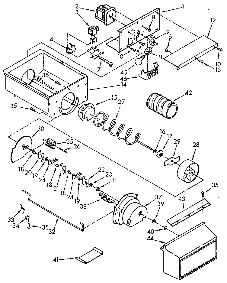 Kenmore 1069515780 motor and ice container diagram
