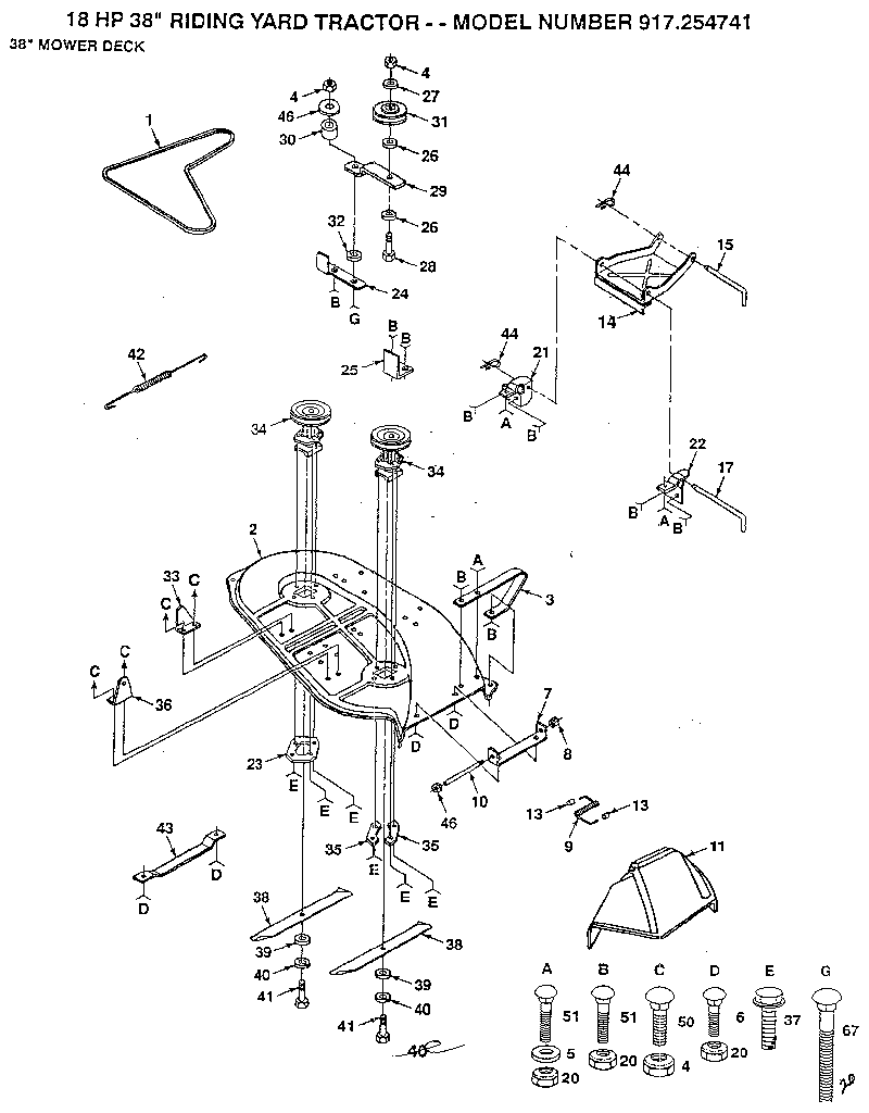 Craftsman 917254741 38" mower deck diagram