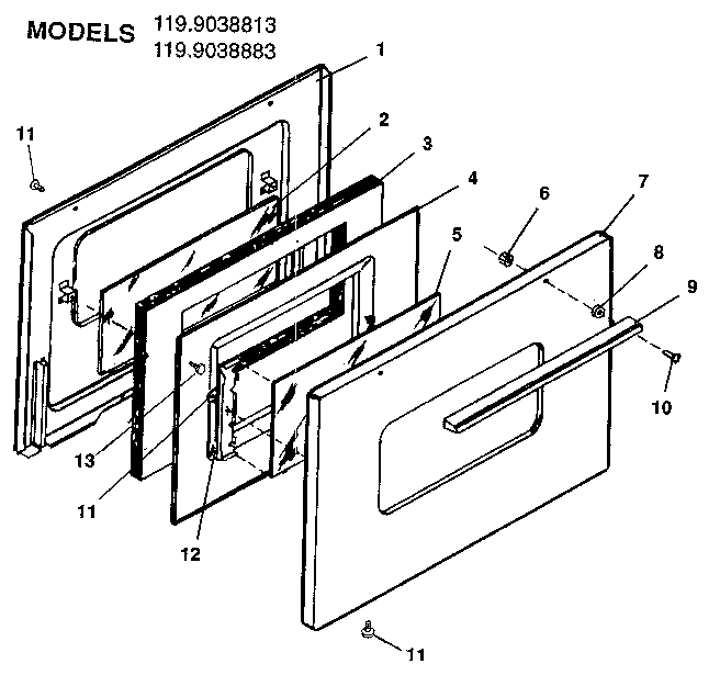 Kenmore 1199058813 oven door diagram