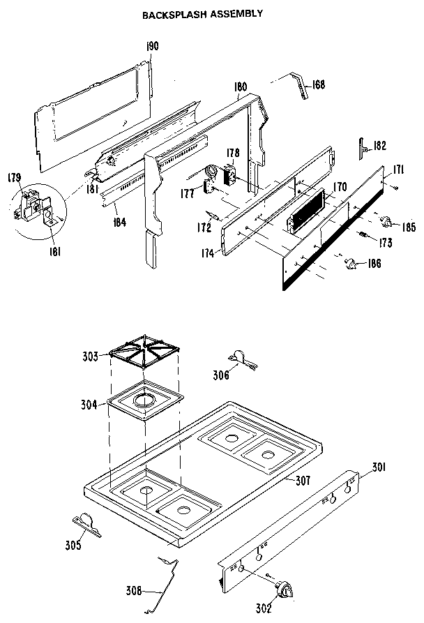 GE JGBP24GEJ9 backsplash and cooktop diagram