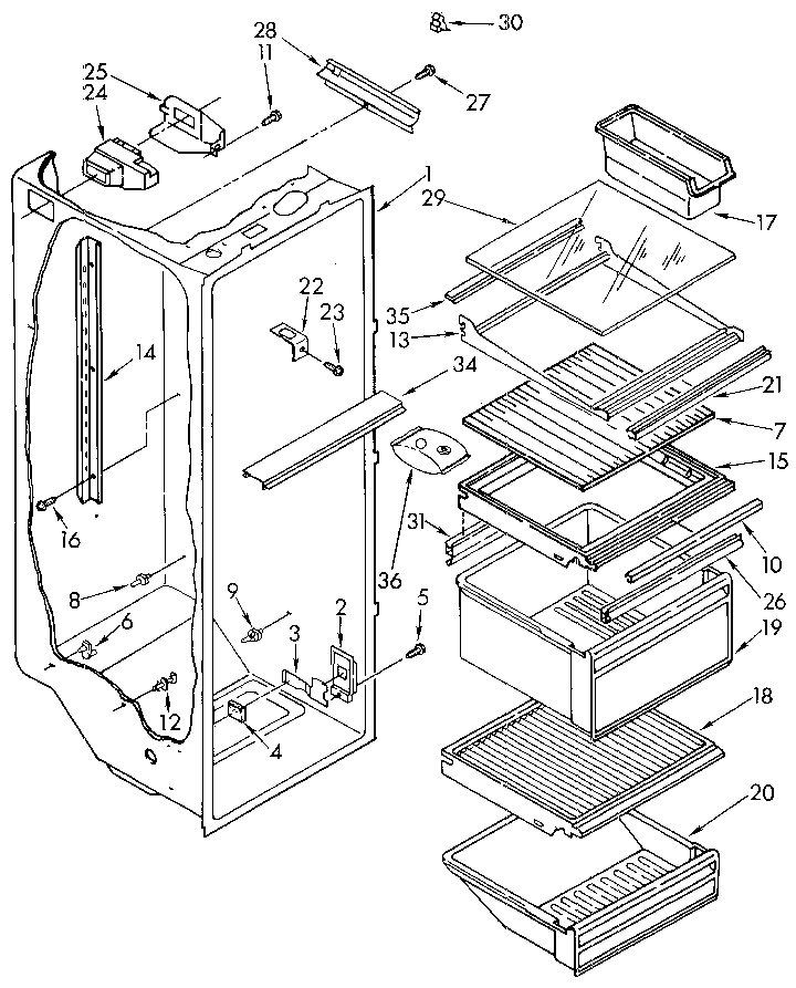 Kenmore 1069505512 refrigerator liner diagram