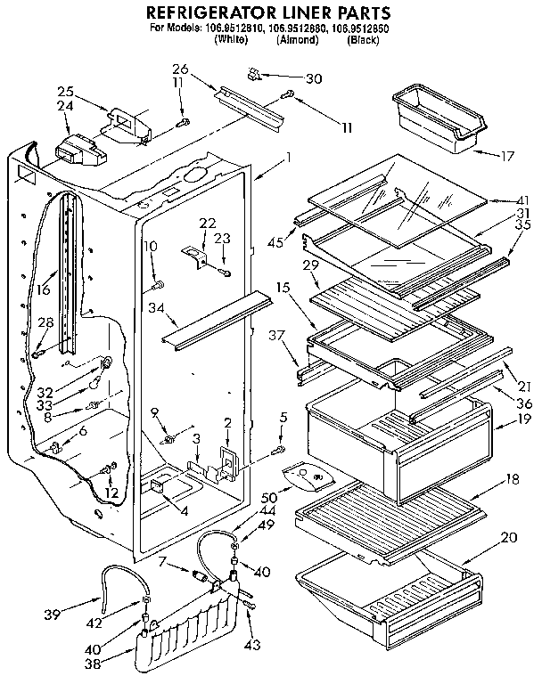 Kenmore 1069512810 refrigerator liner diagram