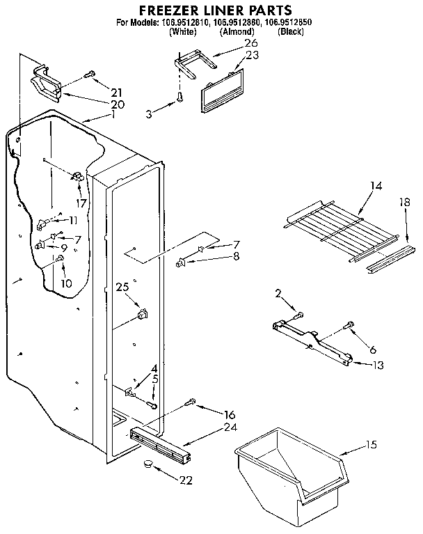 Kenmore 1069512810 freezer liner diagram