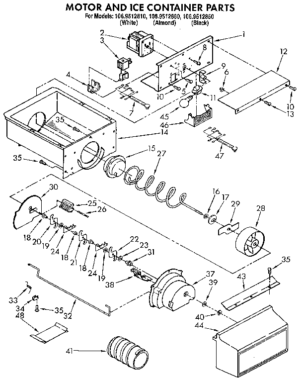 Kenmore 1069512810 motor and ice container diagram
