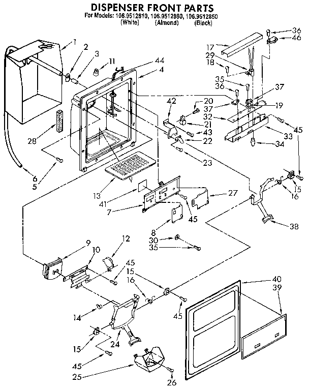 Kenmore 1069512810 dispenser front diagram