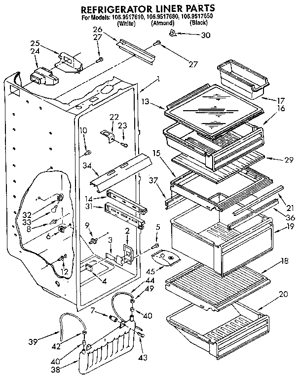 Kenmore 1069517610 refrigerator liner diagram