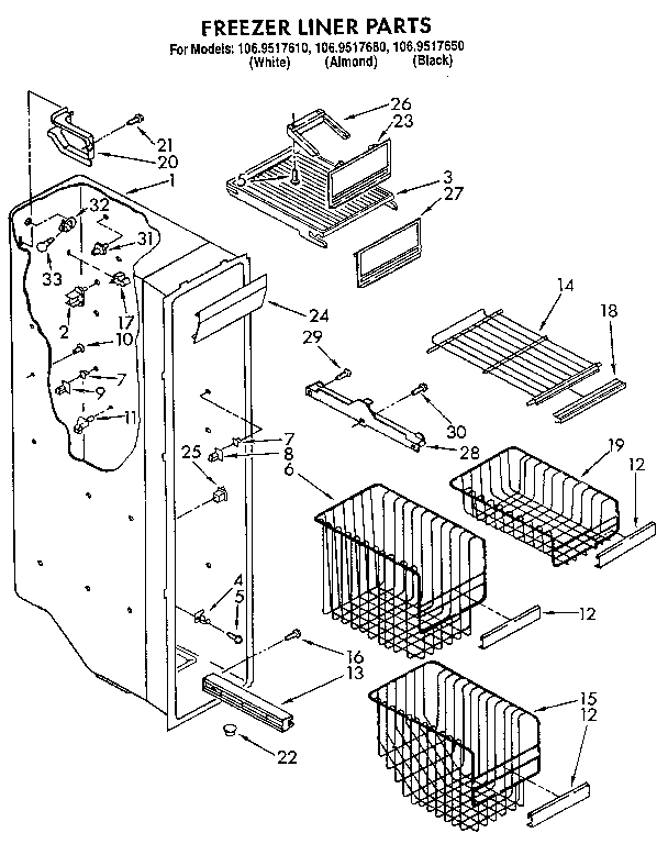 Kenmore 1069517610 freezer liner diagram