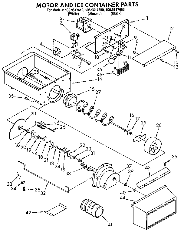 Kenmore 1069517610 motor and ice container diagram