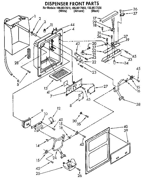 Kenmore 1069517610 dispenser front diagram