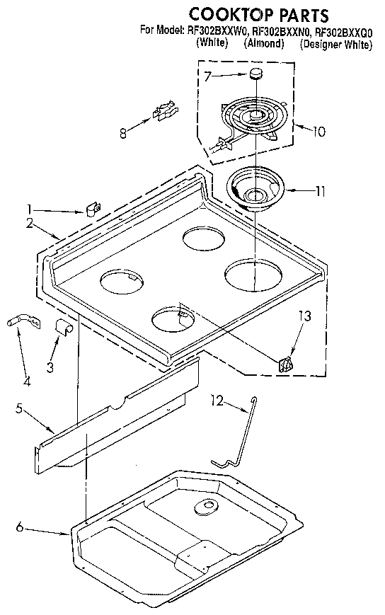 Whirlpool RF302BXXQ0 cooktop diagram