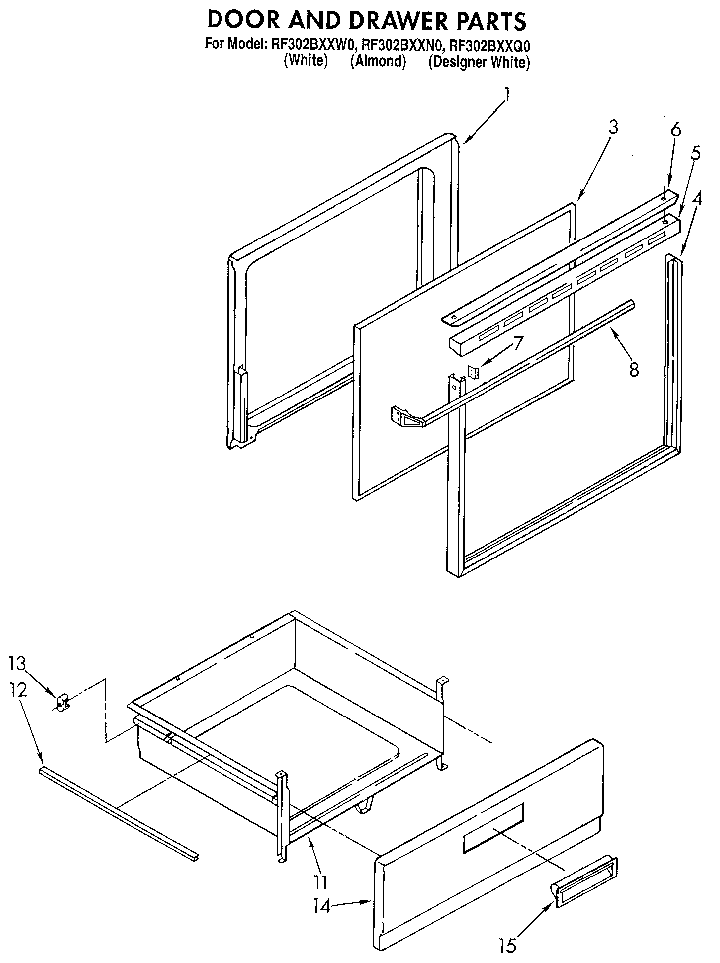 Whirlpool RF302BXXQ0 door and drawer diagram