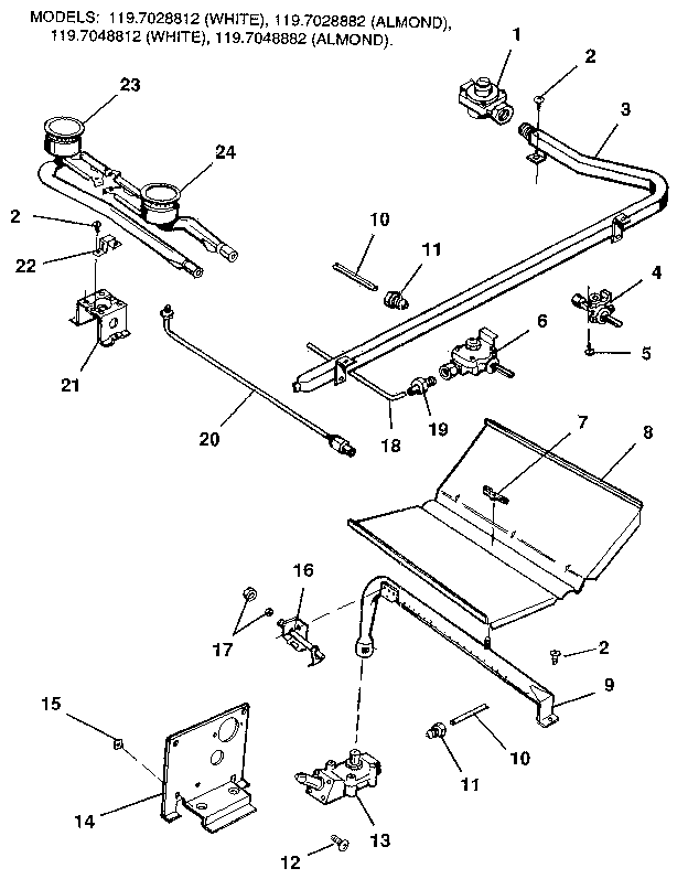 Kenmore 1197028812 oven and top burners diagram