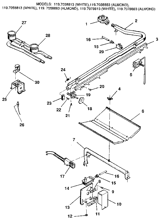 Kenmore 1197028812 oven and top burners diagram