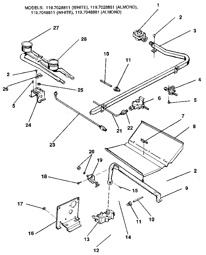 Kenmore 1197038882 oven and top burners diagram